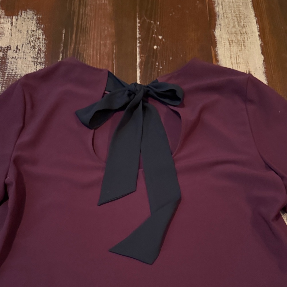 Halogen Burgundy Bell Sleeve Blouse with Black Neck Tie - Picture 9 of 10
